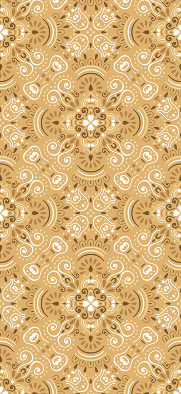 Alfombra vinílica naranja patrón ornamental beige vintage - TenVinilo