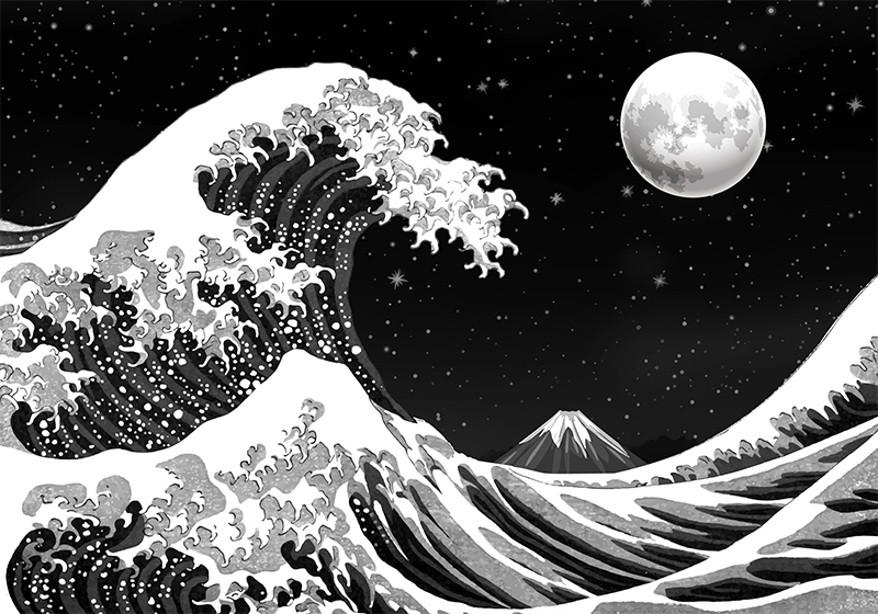 Alfombra vinílica negra ola de kanagawa de noche - TenVinilo