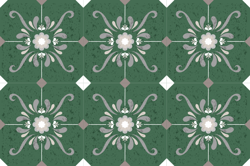Alfombra vinílica verde azulejos de estilo antiguo - TenVinilo