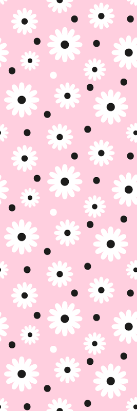 Alfombra vinílica rosa con patrón de flores y puntos negros - TenVinilo
