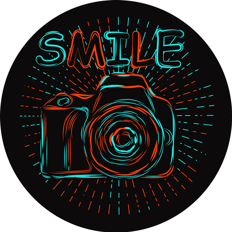 Alfombra vinílica infantil ilustración de cámara de neón - TenVinilo