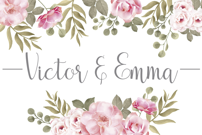 Alfombra vinílica floral con nombre de pareja - TenVinilo