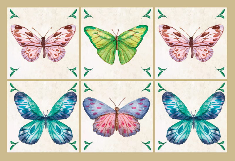 Aflombra vinílica con azulejos de mariposas - TenVinilo