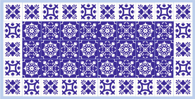 Alfombra vinílica baño patrón de cerámica azul - TenVinilo