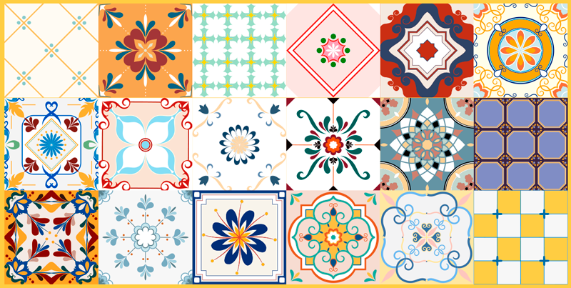 Alfombra vinílica hidráulica patrones de mosaicos - TenVinilo