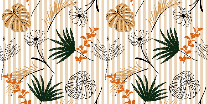 Alfombra vinílica blanca flores negras y beige - TenVinilo