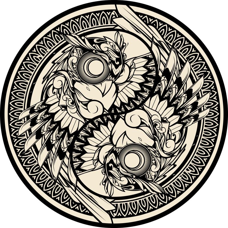 Alfombra vinílica dormitorio Yin yang búho doodle ornamento - TenVinilo