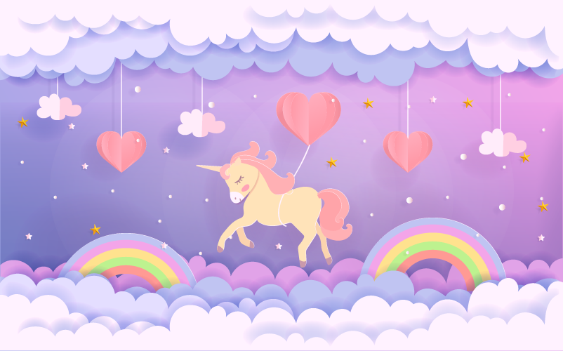 Alfombra vinílica bebé escena de fantasía de unicornio - TenVinilo