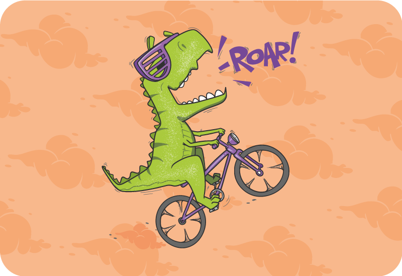 Alfombra vinílica infantil rugido de dinosaurio en bicicleta - TenVinilo