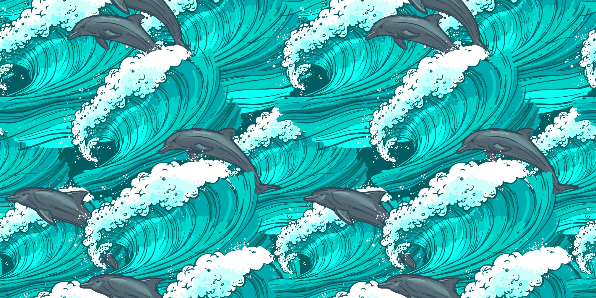 Alfombra vinílica de animales motivo de onda de delfín - TenVinilo