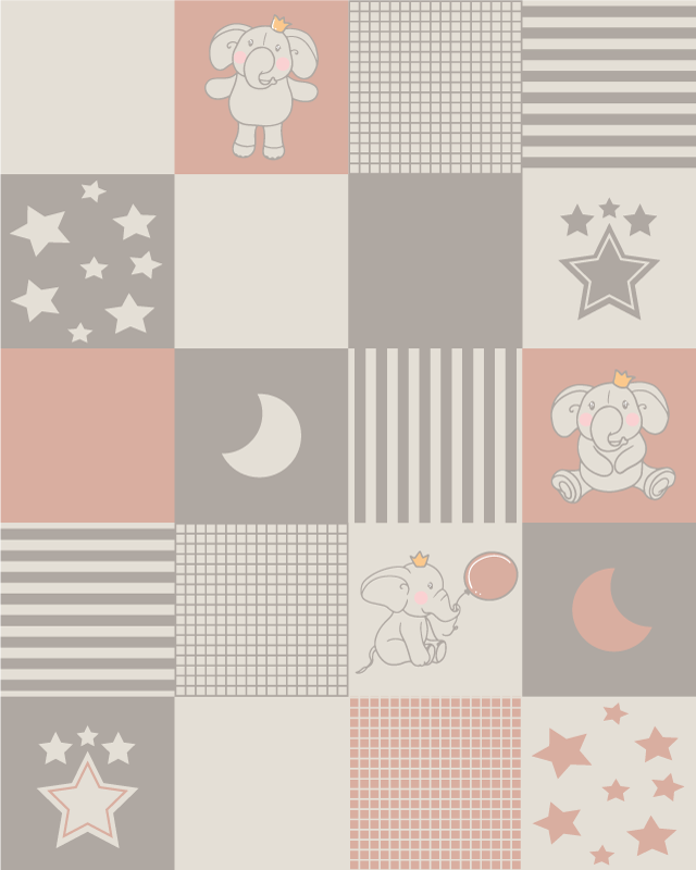 Alfombra vinílica infantil elefante de patchwork - TenVinilo
