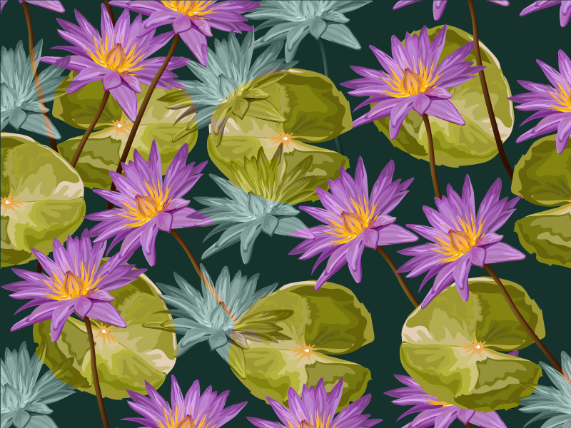 Alfombra vinílica flores nenúfares botánicos - TenVinilo