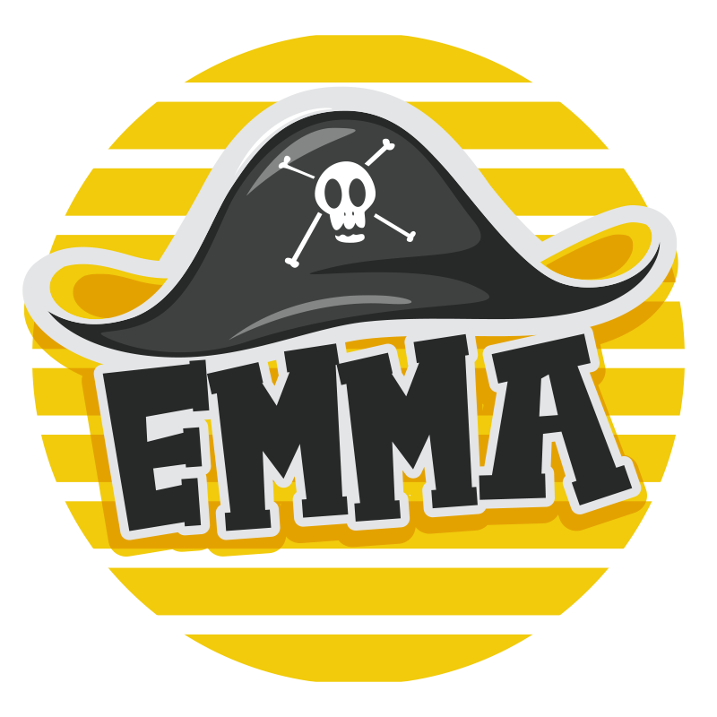 Alfombra vinílica con nombre Pirata con sombrero de calavera - TenVinilo