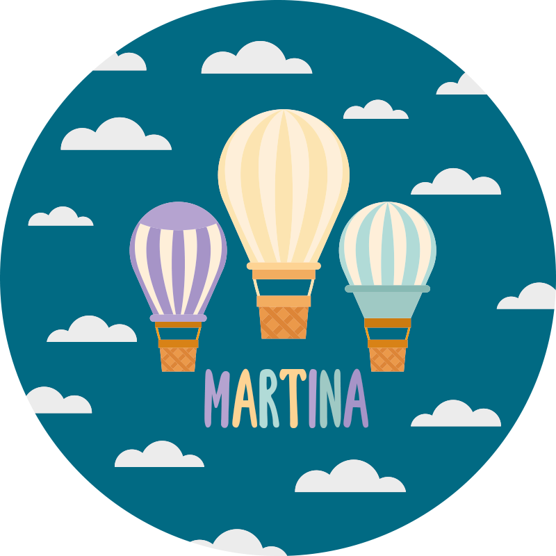 Alfombra vinílica infantil globos aerostáticos con nombre - TenVinilo
