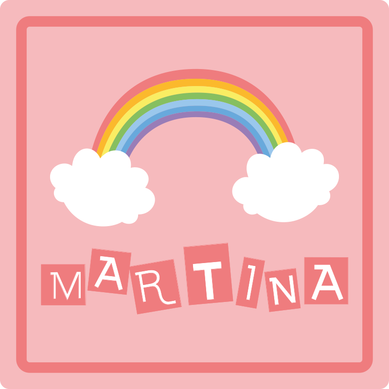 Alfombra vinílica con nombre Arcoiris rosa y nubes con nombre - TenVinilo