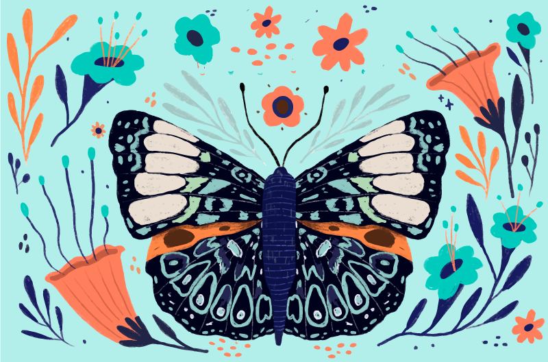 Alfombra vinílica flores detalles de mariposas coloridas - TenVinilo