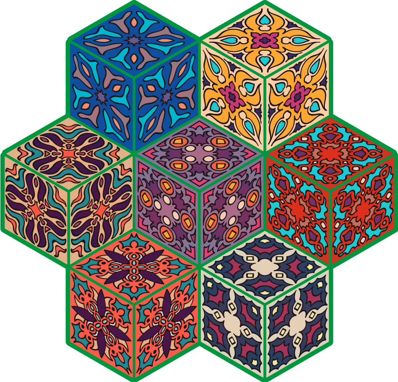 Alfombra vinílica mosaico patrones hexagonales coloridos - TenVinilo