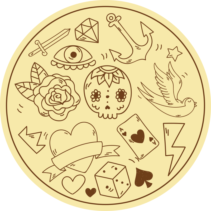 Alfombra vinílica juvenil símbolos de tatuajes - TenVinilo