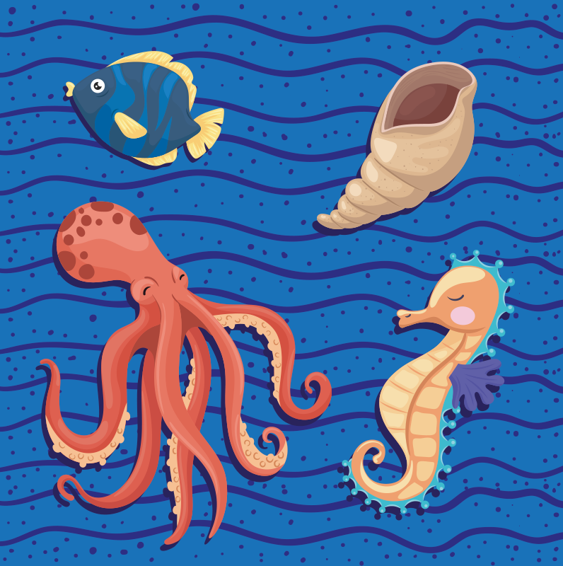 Alfombra vinílica infantil animales marinos diversión - TenVinilo