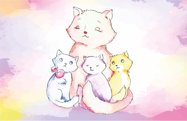 Alfombra vinílica dormitorio Familia de gatos - TenVinilo