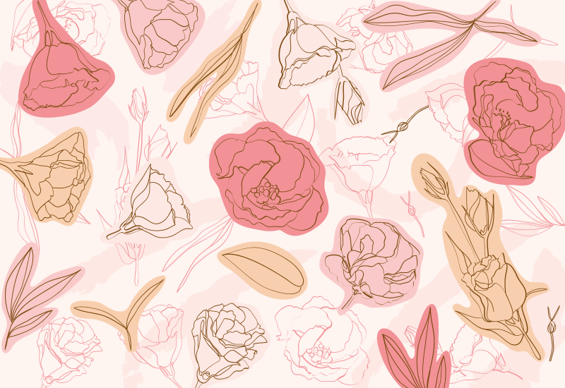 Alfombra vinílica flores estilo de contorno botánico - TenVinilo