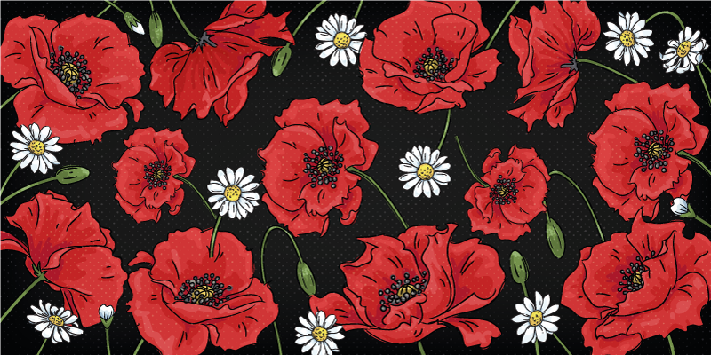 Alfombra vinílica flores ilustración floral vibrante - TenVinilo