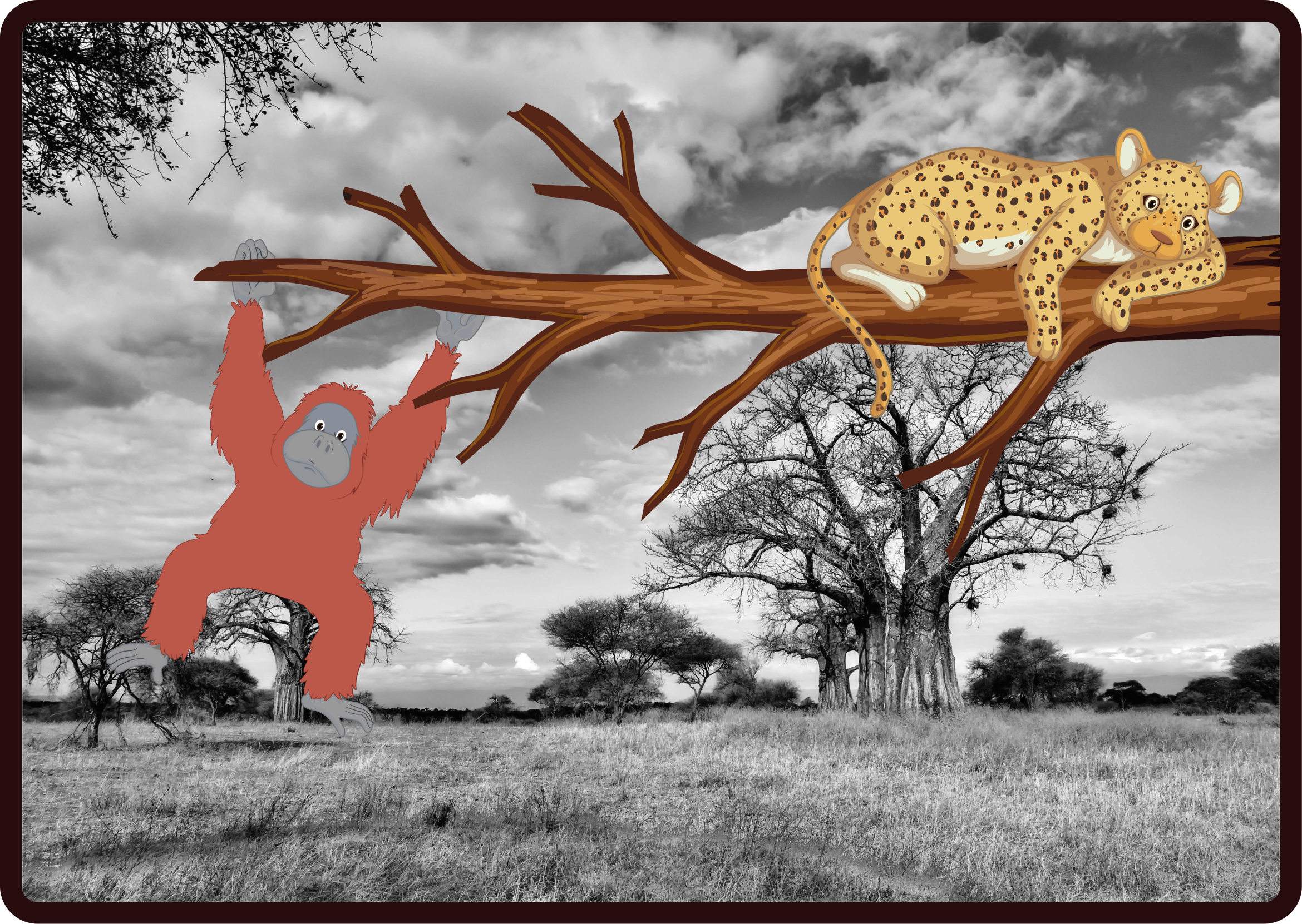Aflombra vinílica animales Monos persiguiendo un leopardo - TenVinilo