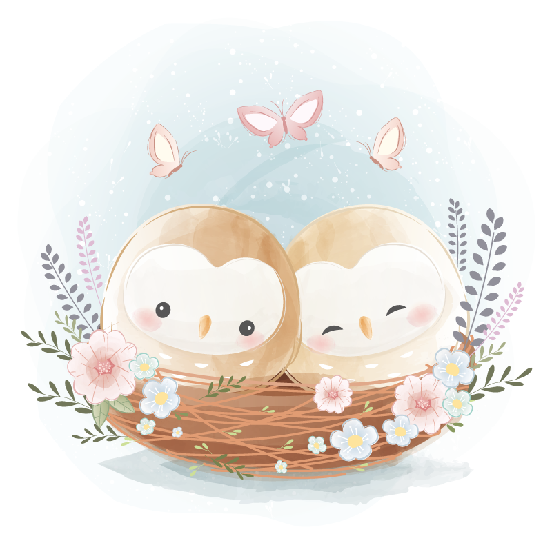 Alfombra vinílica dormitorio Bebé búho y flores - TenVinilo