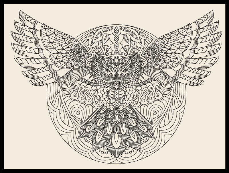 Alfombra vinílica mandala elegante patrón de búho - TenVinilo