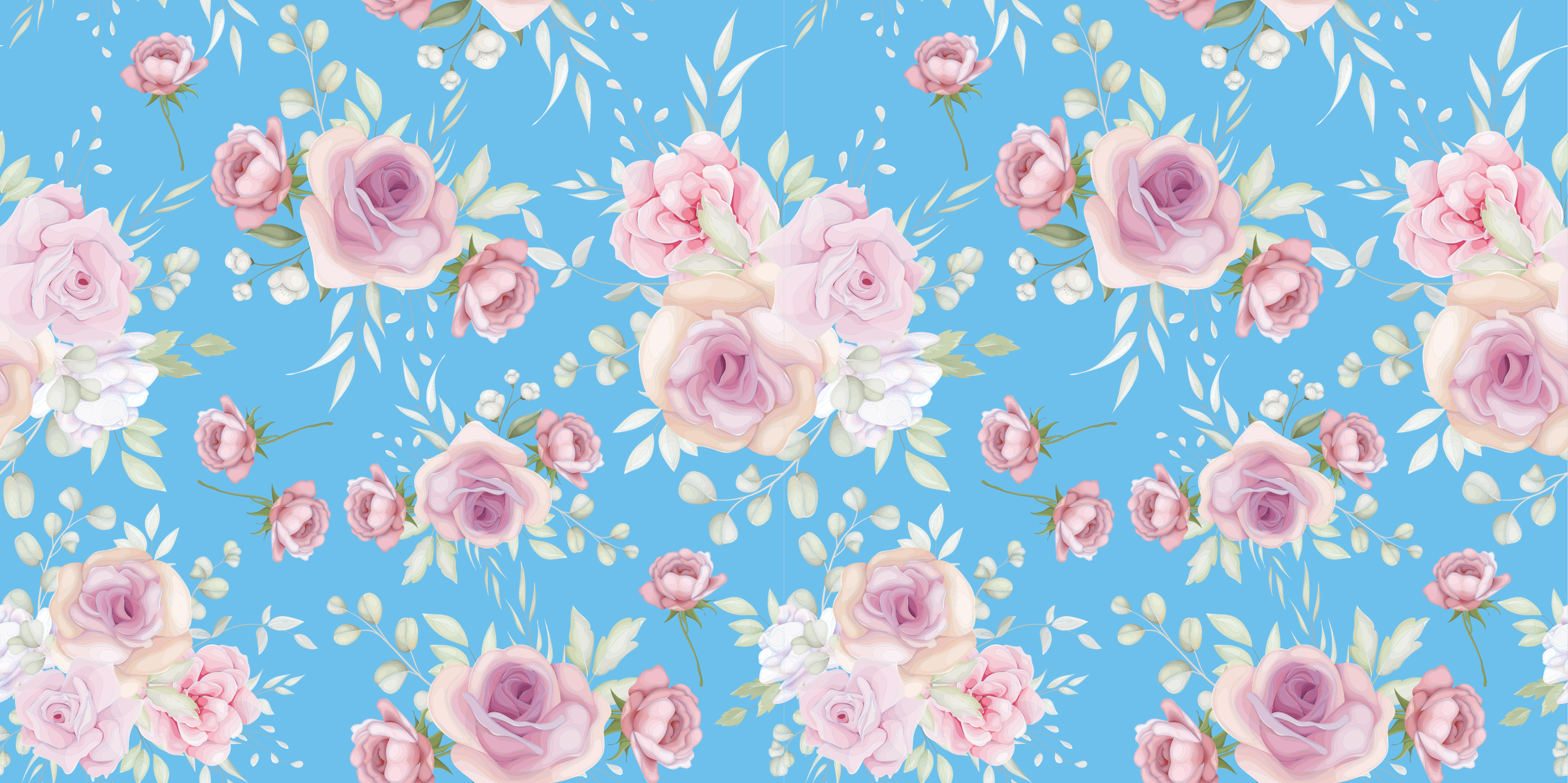 Alfombra vinílica flores en azul con rosas - TenVinilo