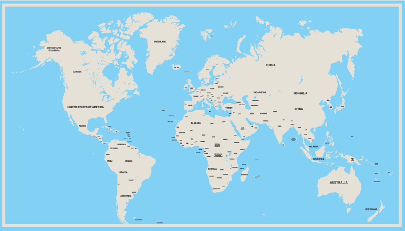 Alfombra de vinilo mapamundi Colores claros con nombres de países - TenVinilo