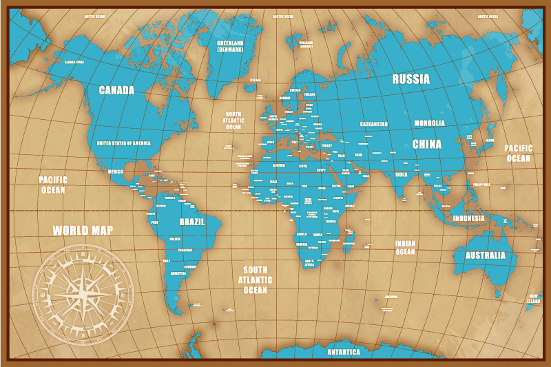 Alfombra vinílica mapamundi diseño azul con países - TenVinilo