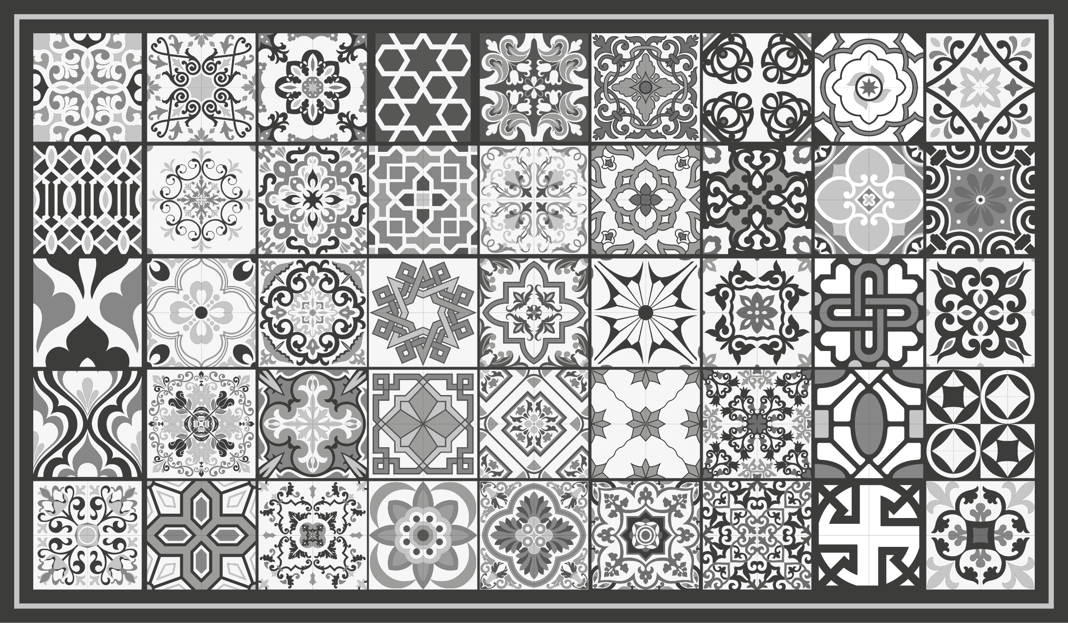 Alfombra vinílica baño patrón de mosaico gris - TenVinilo