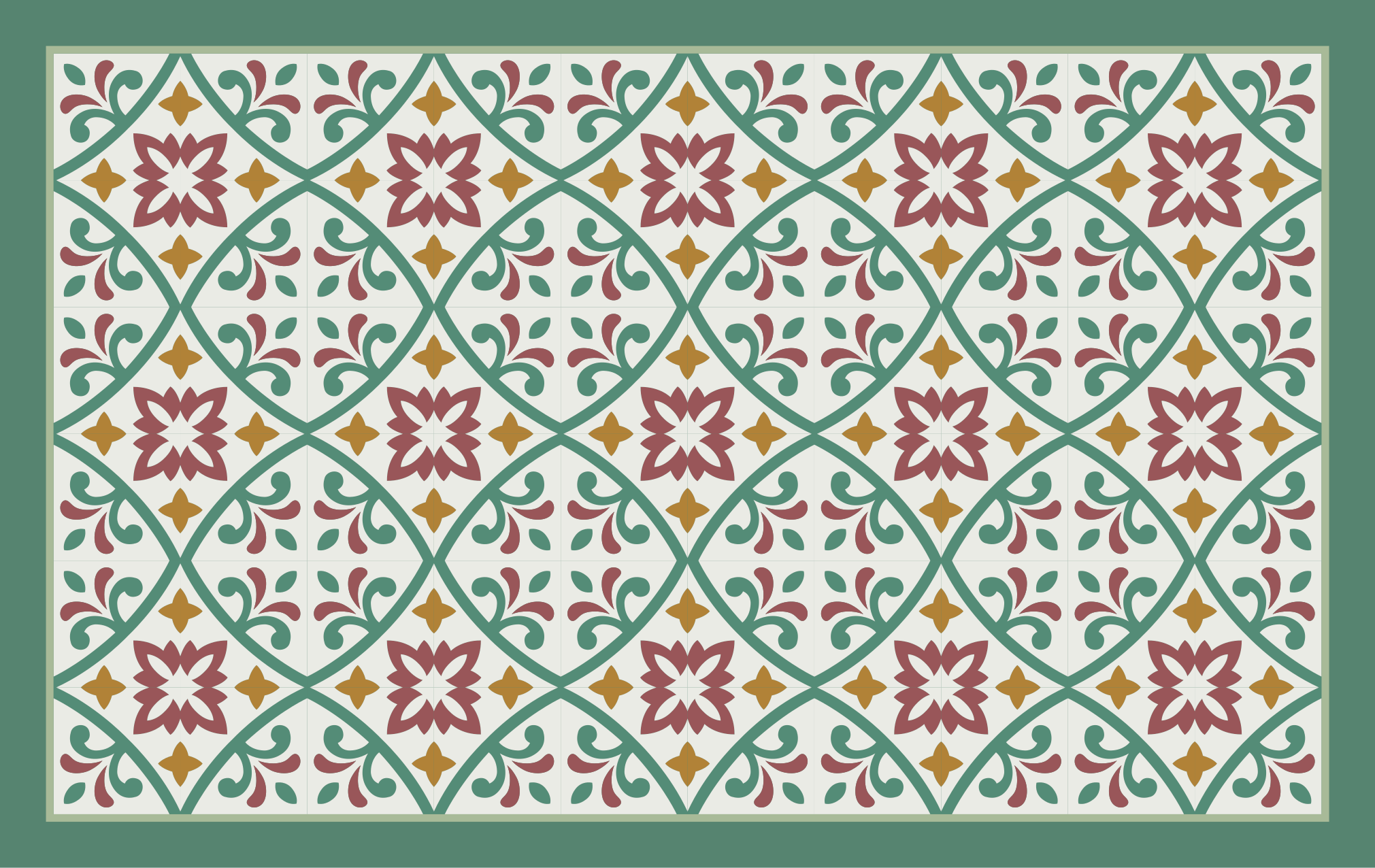 Alfombra vinilo cocina flor clásica roja y verde - TenVinilo