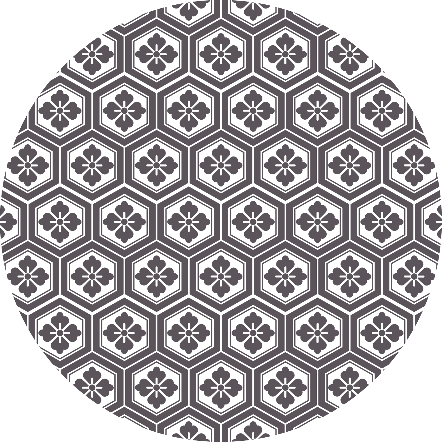 Alfombra vinílica redonda motivo floral hexagonal - TenVinilo