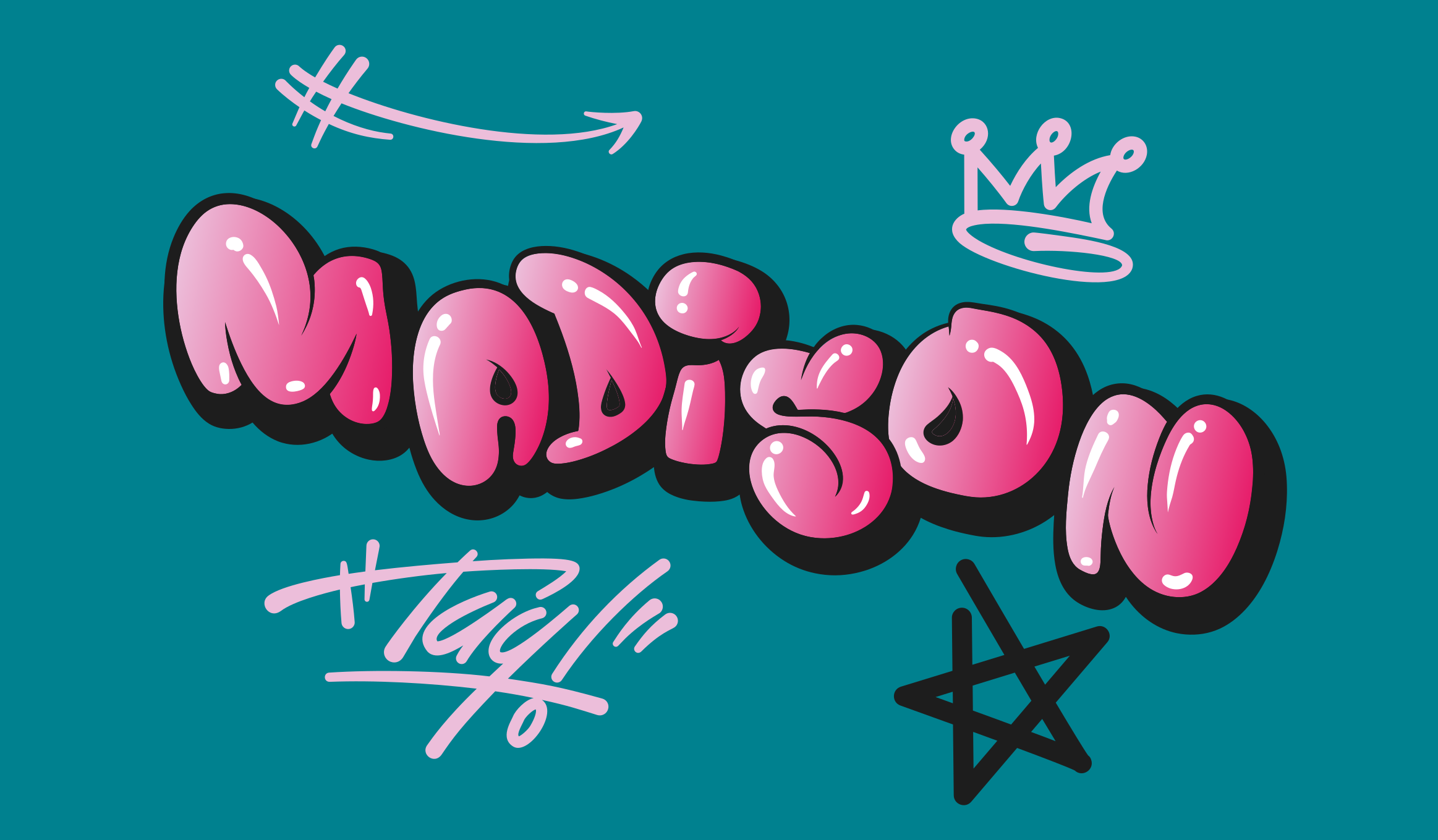 Alfombra vinílica juvenil grafiti rosa con nombre - TenVinilo