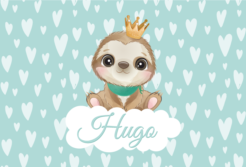 Alfombra vinilo redonda Lindo perezoso para niño con nombre - TenVinilo