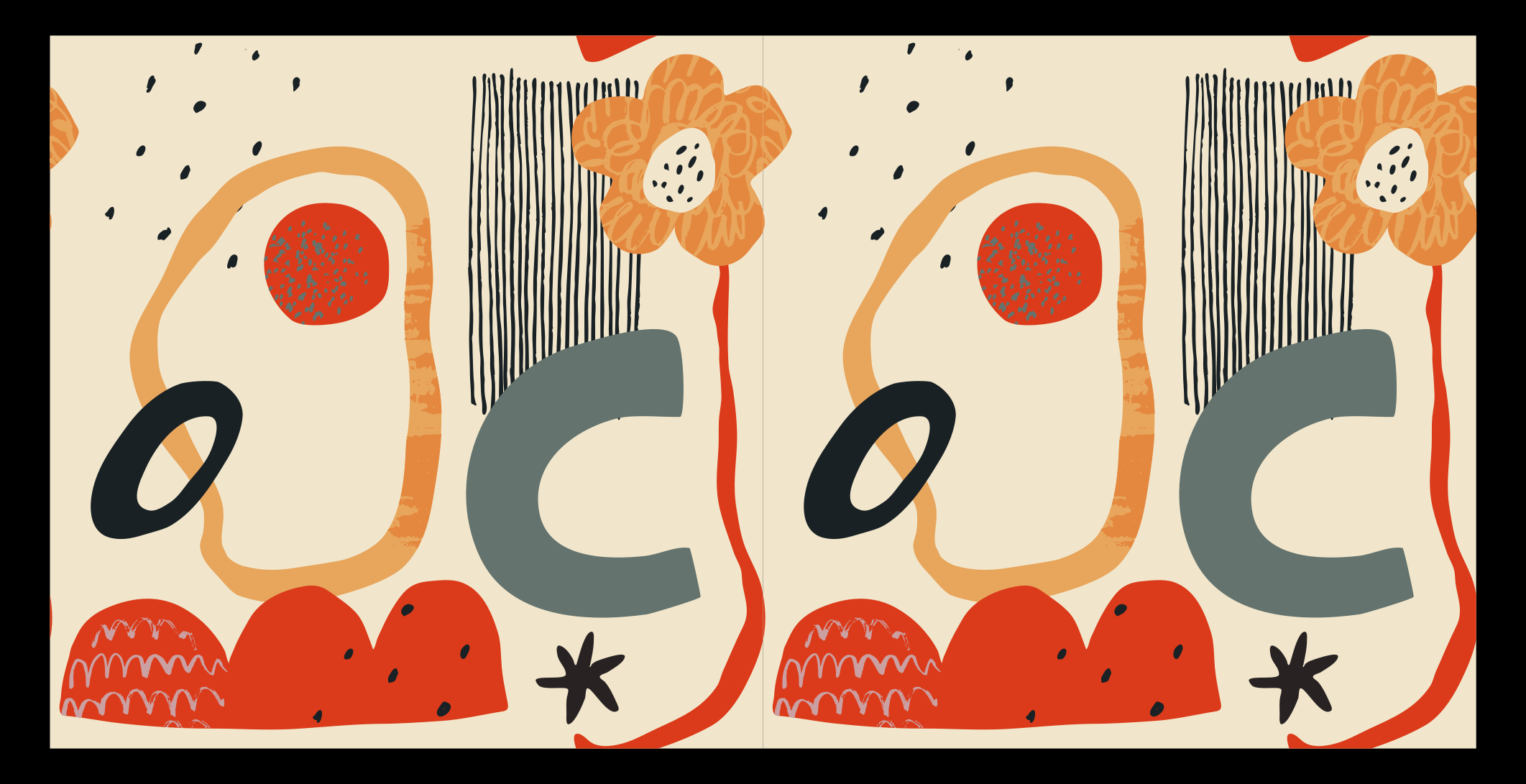 Alfombras vinílicas modernas Abstracción de collage rojo y naranj - TenVinilo