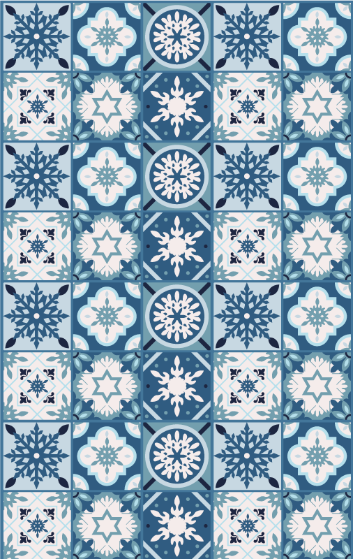 Alfombra vinilo navidad azulejos de copo de nieve azul - TenVinilo