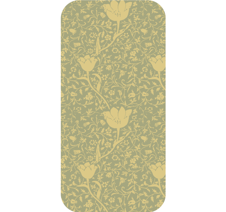 Papel tapiz ornamental patrón floral sutil dorado y verde - TenVinilo