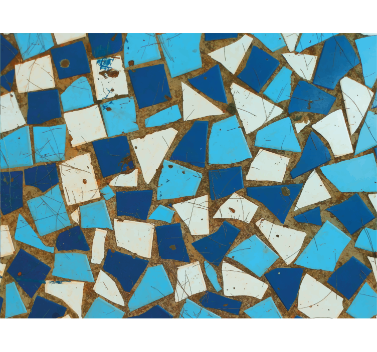 Papel tapiz pasillo patrón mosaico azul geométrico - TenVinilo