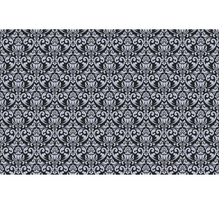Papel tapiz azulejos patrón mosaico barroco gris y negro - TenVinilo