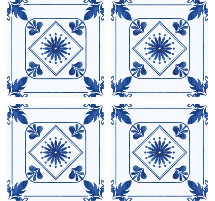 Papel tapiz azulejos arreglo floral elaborado - TenVinilo