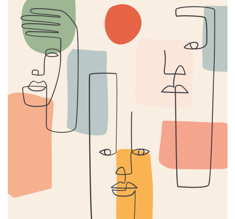 Papel tapiz geométrico arte minimalista con rostros - TenVinilo
