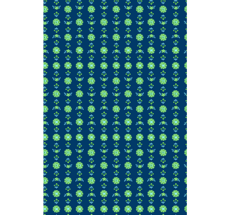 Papel tapiz flores patrón tradicional polaco verde y azul - TenVinilo