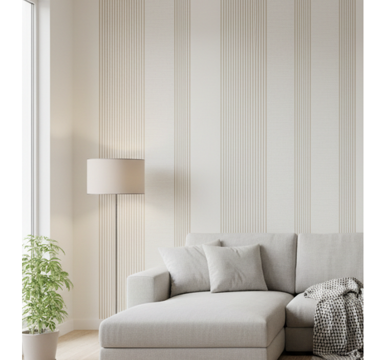 Papel tapiz rayas verticales envoltura crema minimalista - TenVinilo
