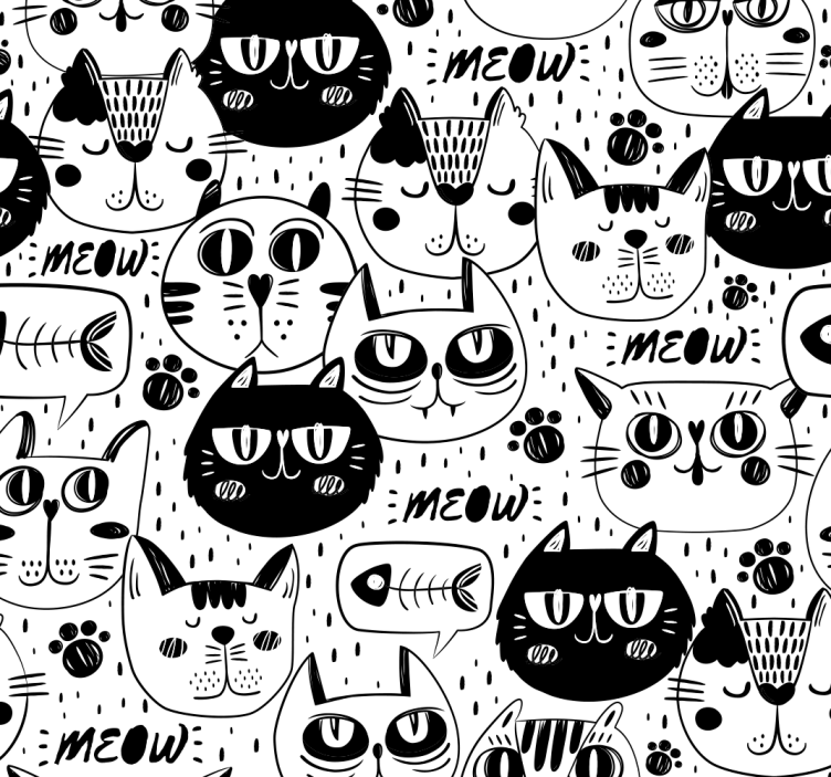 Papel tapiz gatos garabatos de gato - TenVinilo