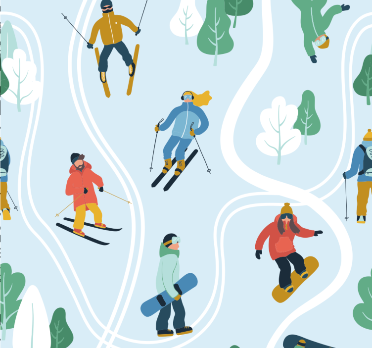 Papel pintado juvenil blanco patrón de esquí - TenVinilo