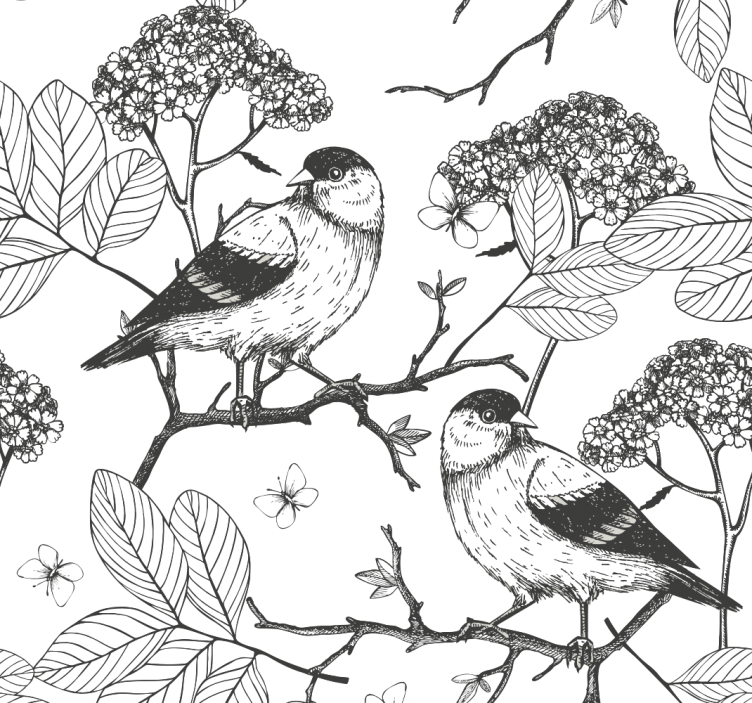 Papel tapiz pájaros motivo botánico de pájaros - TenVinilo