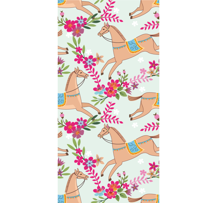 Papel pintado caballos Patrón de caballo de flores rosadas - TenVinilo